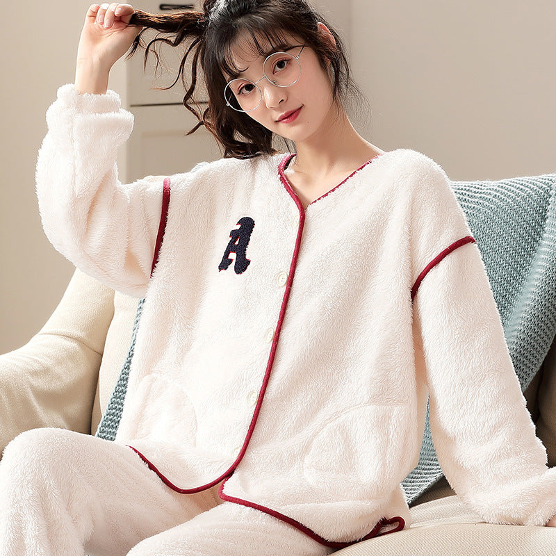 New Flannel Pajamas Women's Long Sleeve Fleece-lined Cartoon