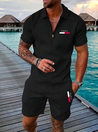 Casual Retro Plaid Printed PARIS Heat Transfer Patch Men's Beach Suit