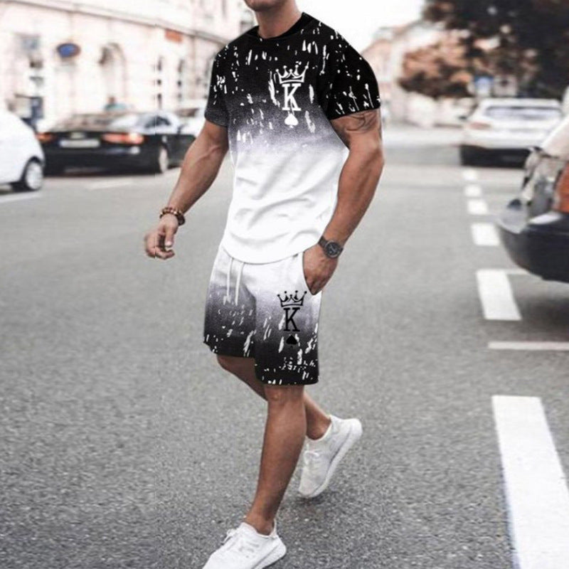 Foreign Trade Summer New Men's 3D Printed Short-sleeved Shorts Suit