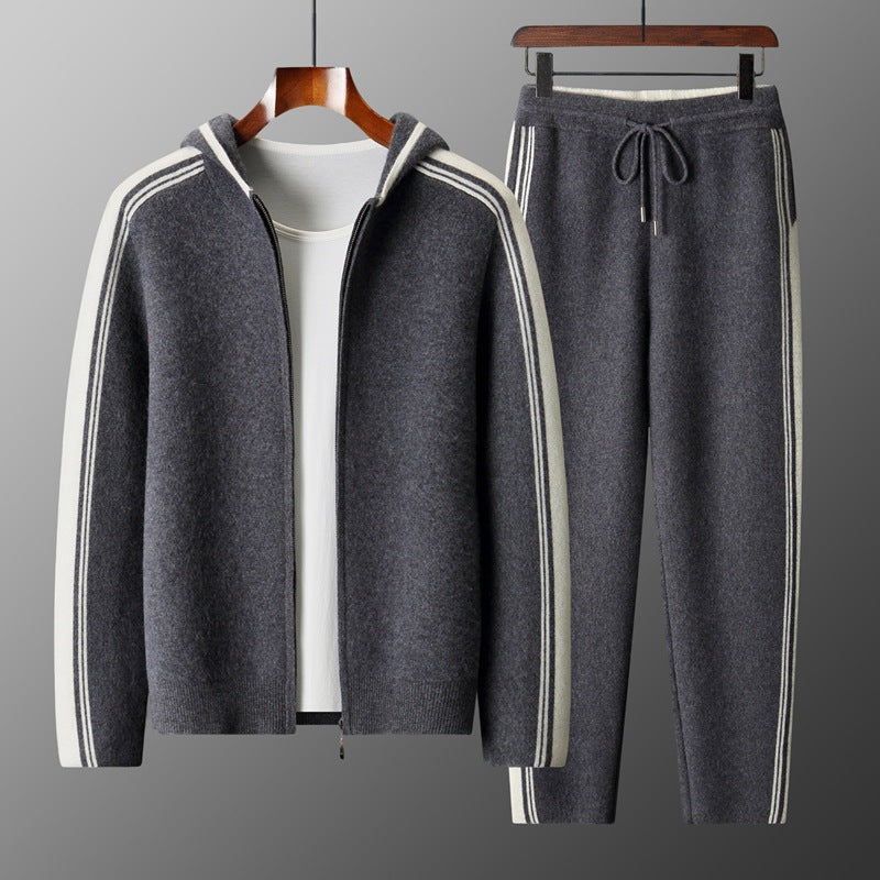 Men's Cardigan Hooded Color Matching Suit