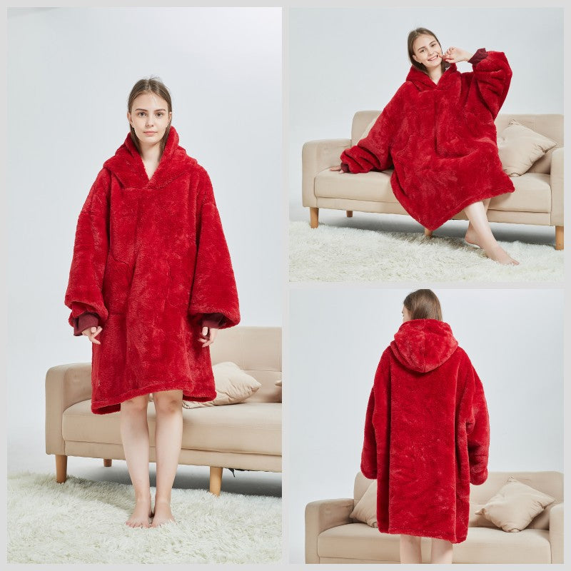 Cartoon Animal One-piece Pajamas Starry Sky Wine Red Winter Clothes Robe Men And Women Thickened