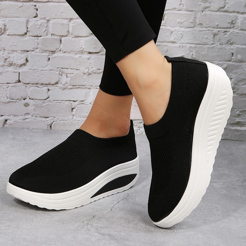 Women's Trend Thick Sole Fly Woven Breathable Mesh Casual Shoes