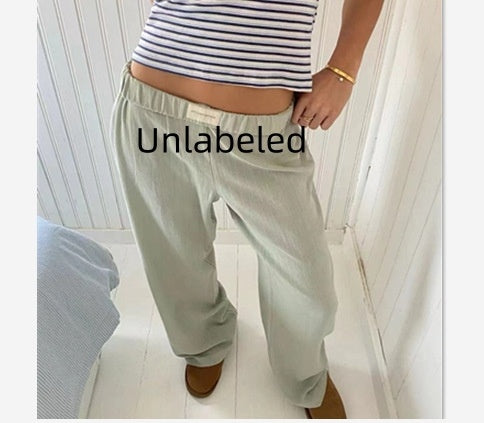 Fashion Y2K Striped Straight Trousers Summer Elastic High Waist Wide Leg Pants For Women