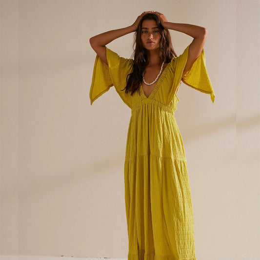 European And American Leisure Fashion Summer V-neck Loose Long Dress