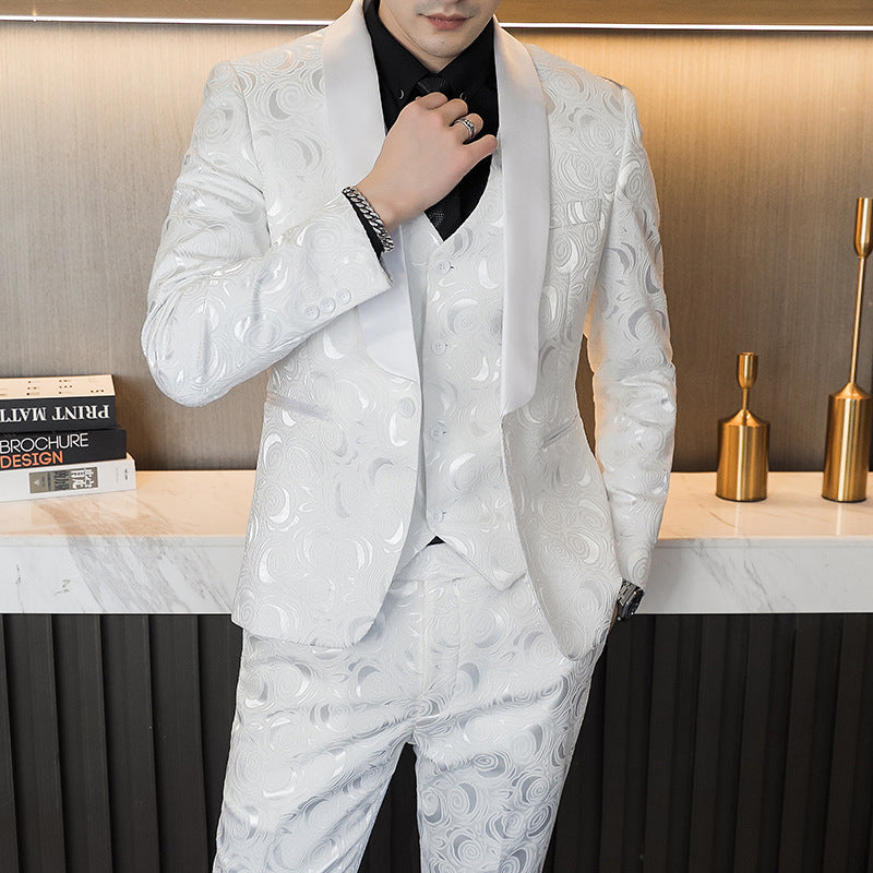 Wedding Embossed Dress Suit Three-piece Suit For Men