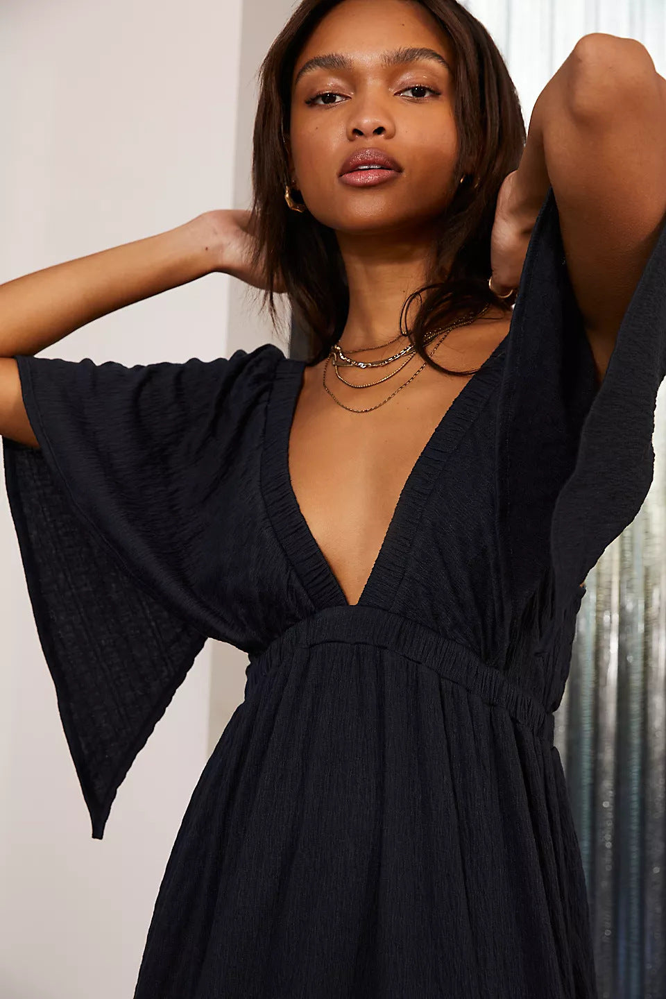 Vestido largo suelto con cuello en V de verano de moda de ocio europeo y americano