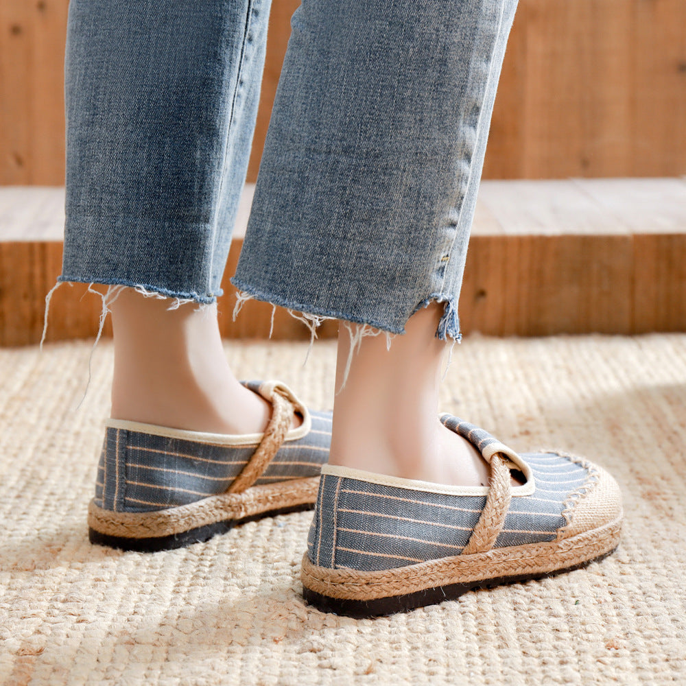 New Linen Shoes Women's Artistic Striped Color Matching