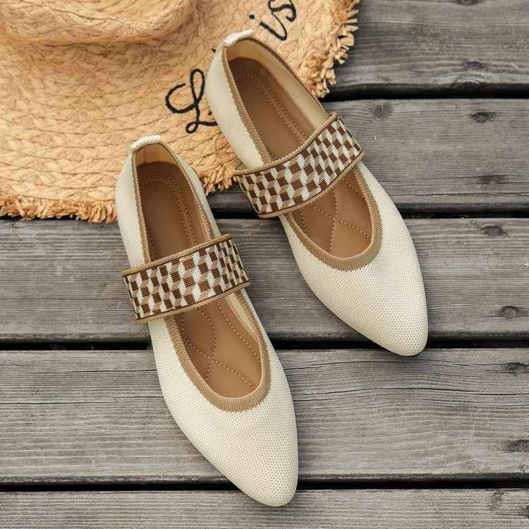 New Flying Woven Shallow Mouth Pointed Flat Shoes All-matching