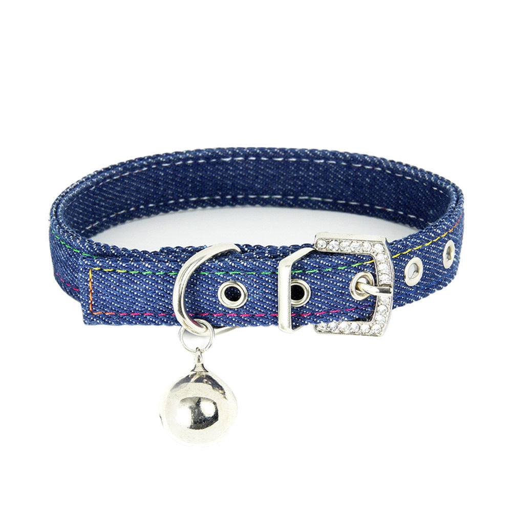 Pet Adjustable Collar With Bell Leather Denim Cat Scarf