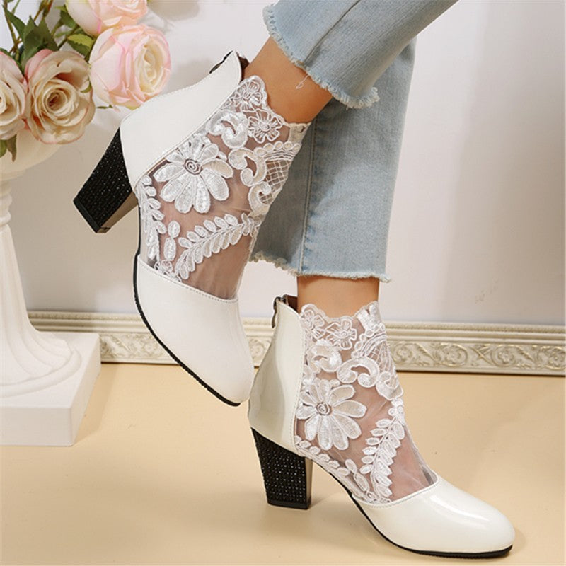 Hollow Mesh Women's Sandals Lace High Heel