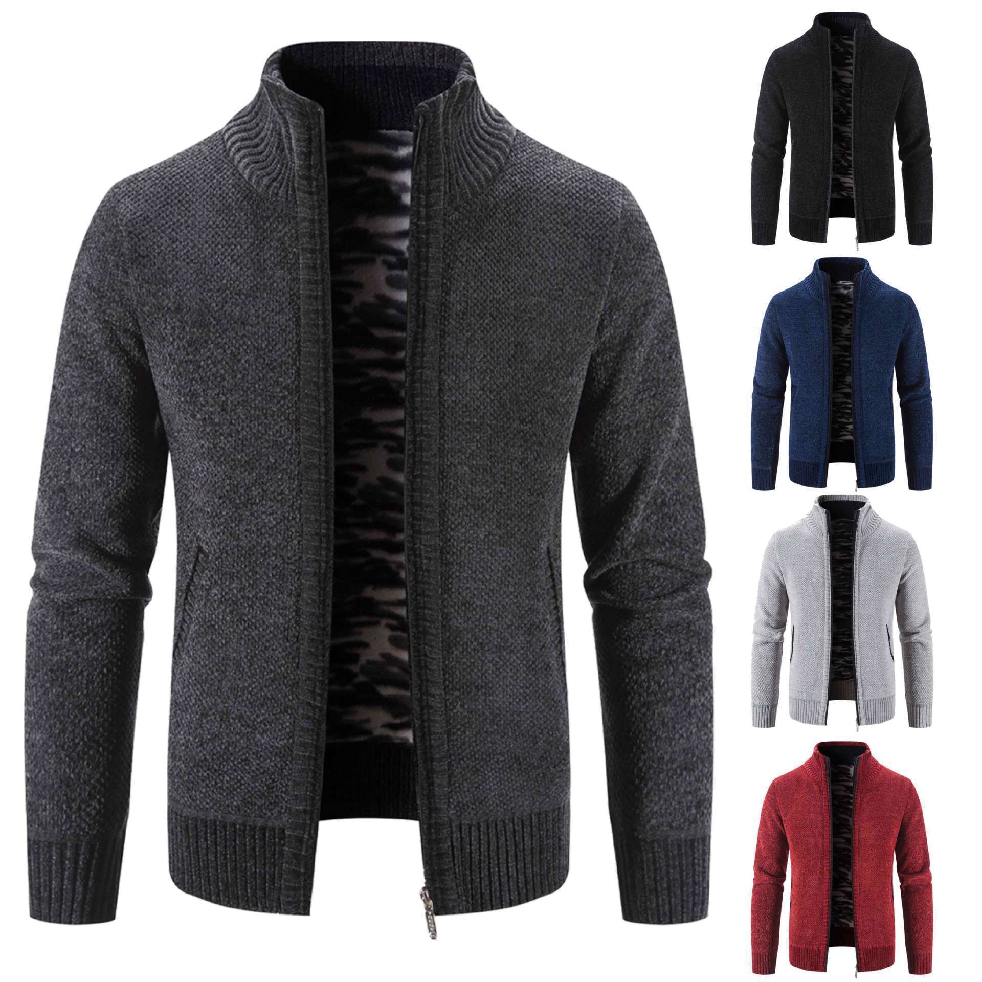 Men's Jacket Knitwear Autumn And Winter Fleece Lined Padded Warm Keeping Cardigan Product information: Color: 8811 navy blue, 8811 Black, 8811 wine red, 8811 light gray, 8811 dark gray Suitable for people: Plus size Size: M,L,XL,2XL,3XL Version: Loose Sty