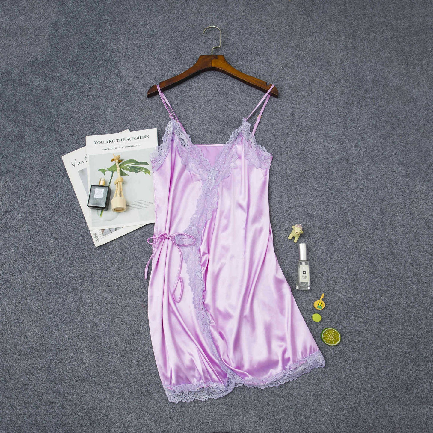 Women's Elastic Satin Nightdress Lingerie Home Pajamas Lingerie Product information: Fabric name: Satin Color: black, silver Main fabric composition: Polyester Fiber (polyester) Size: S,M,L,XL,XXL,XXXL Applicable Gender: Female Size： Note: 1. Asian sizes