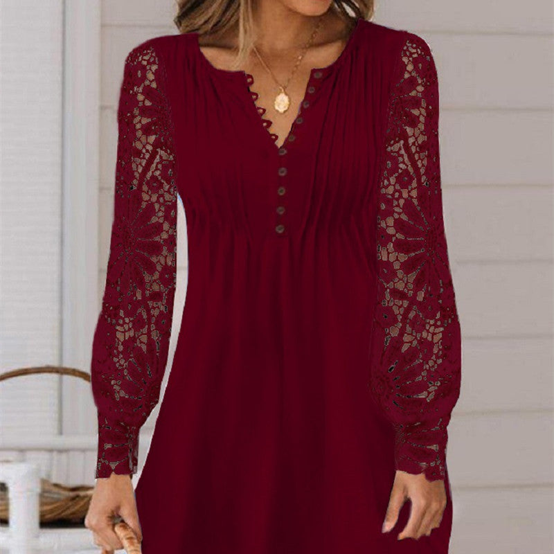 Women's Fashionable Elegant Lace Long Sleeve Dress