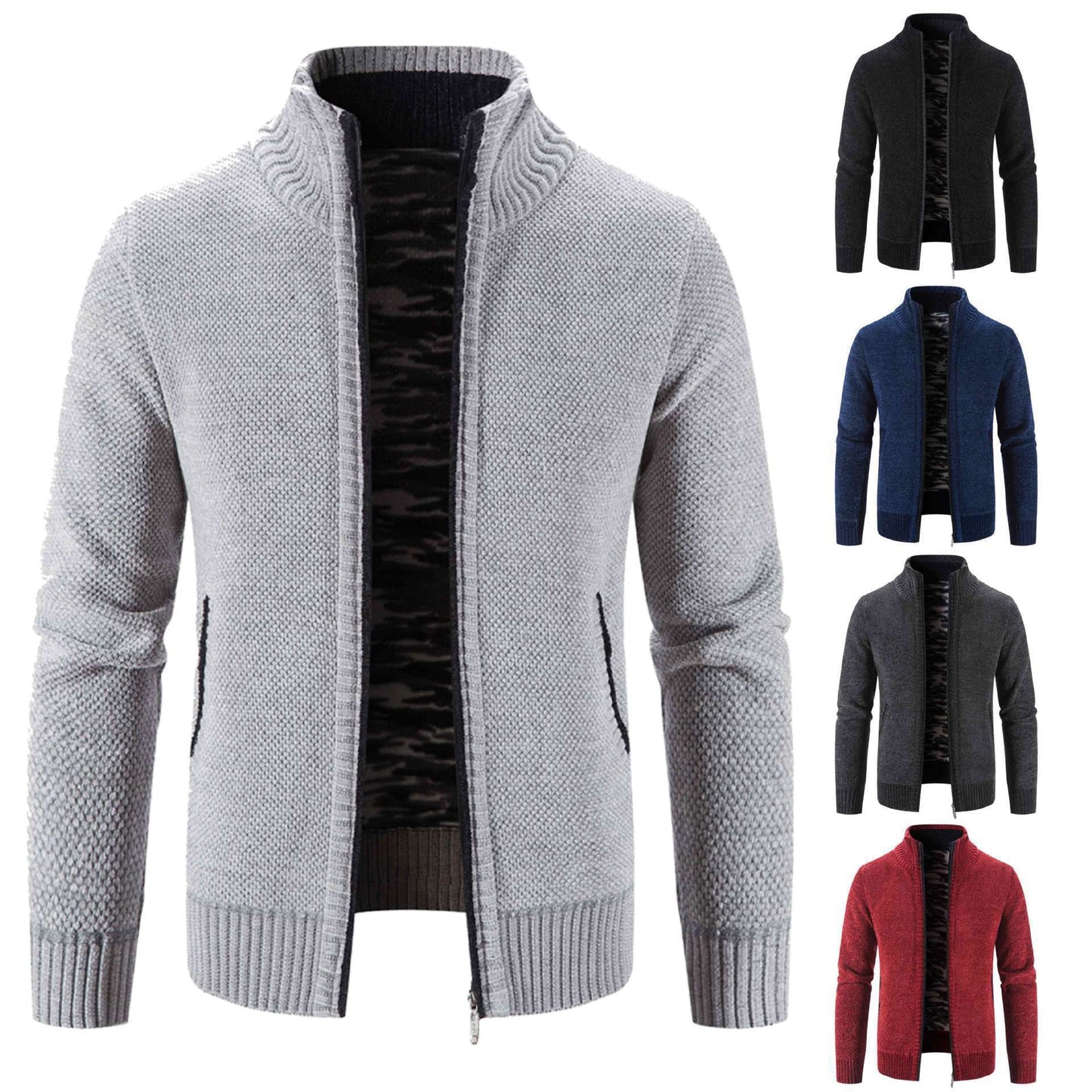 Men's Jacket Knitwear Autumn And Winter Fleece Lined Padded Warm Keeping Cardigan Product information: Color: 8811 navy blue, 8811 Black, 8811 wine red, 8811 light gray, 8811 dark gray Suitable for people: Plus size Size: M,L,XL,2XL,3XL Version: Loose Sty
