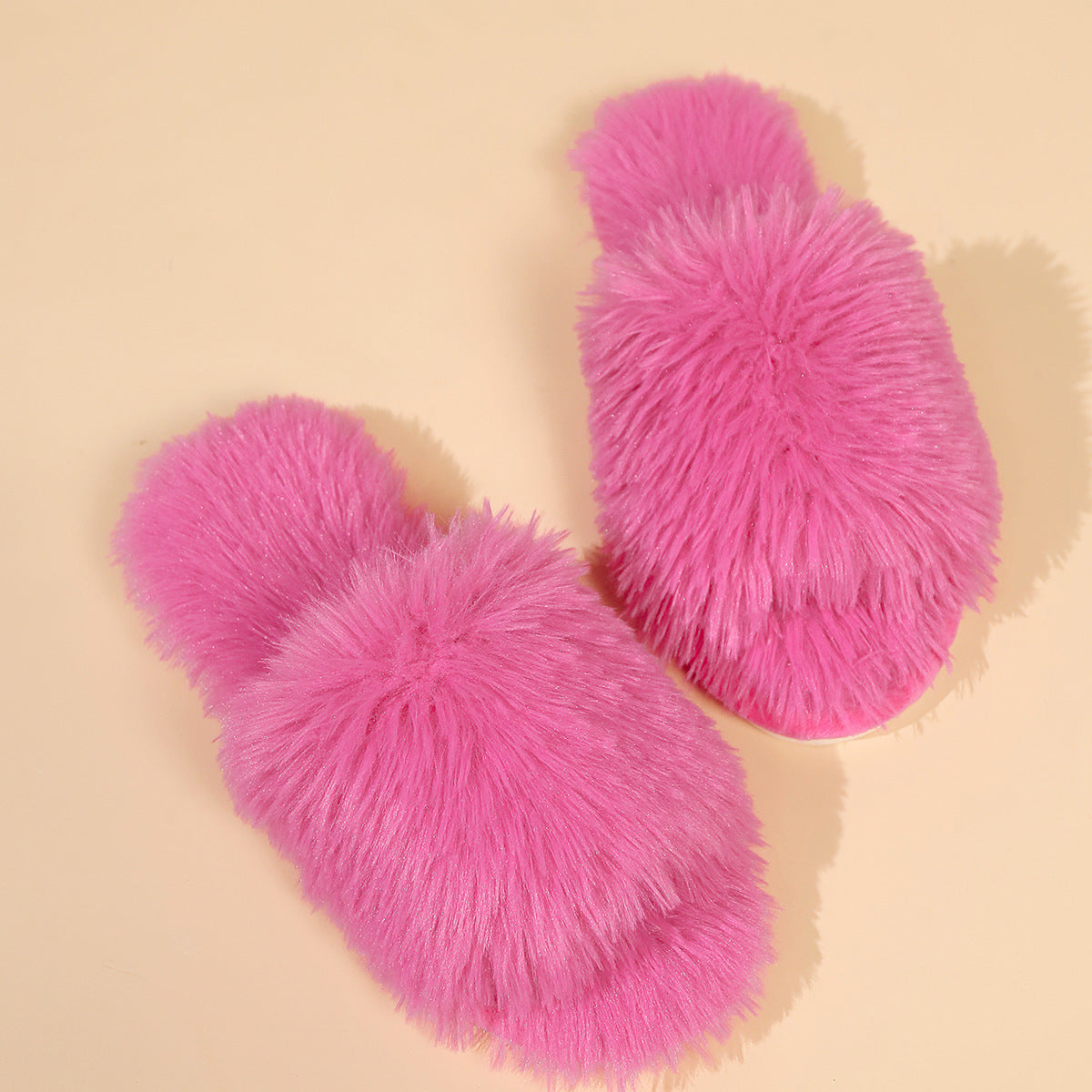 Fashion Open-toed Plush Slippers Winter Warm Indoor Bedroom Floor Soft Fluffy Slipper For Couple Solid Color House Shoes Women