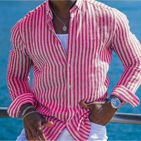 Summer Menswear 3D Printing Lapel Long Sleeve Shirt