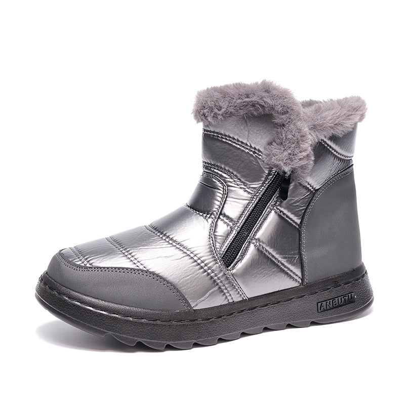 Winter Dicke Plüsch Schnee Stiefel Mit Seitlichem Reißverschluss High Top Plattform Warme Baumwolle Schuhe Frauen Solide Wasserdichte Fleece Walking Boot