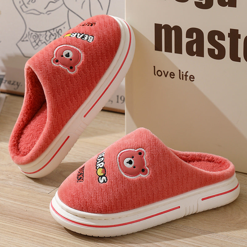 Cartoon Bear Plush Slippers For Women Autumn And Winter Warm Home Shoes Couple Thick-sole Non-slip Fashion Furry Slipper Men