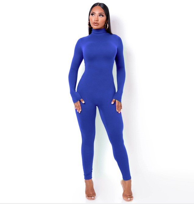 High-neck Solid Color Tight-fitting Sports Long-sleeved Fitness Jumpsuit