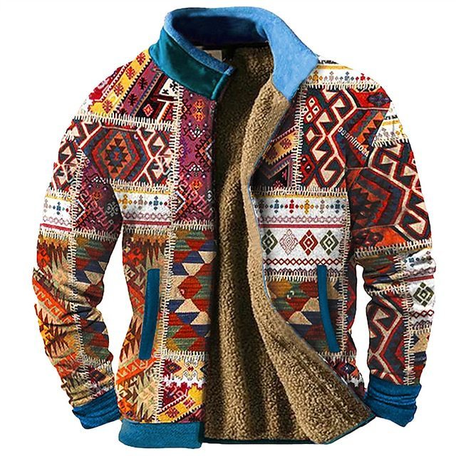 3d Printed Autumn And Winter Patchwork Pattern Casual Jacket Men