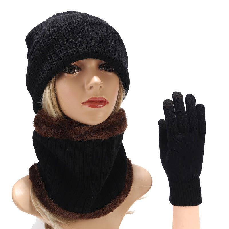 Scarf And Hat Gloves Three-piece Suit Men And Women Couple Winter Woolen Knitted Hat