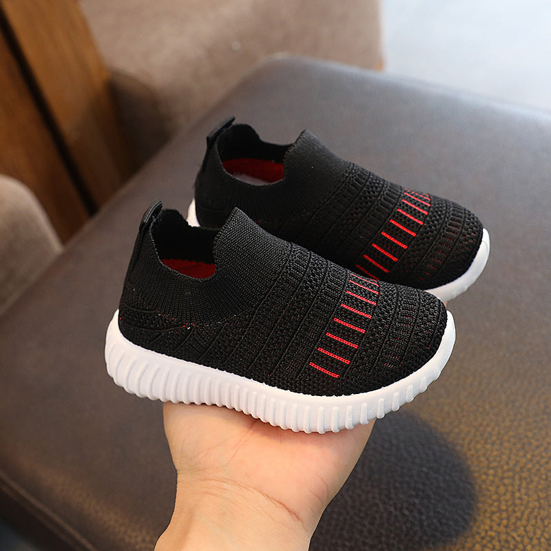 Striped Medium And Large Children Breathable Casual Flying Woven Shoes