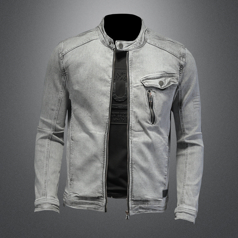 High Quality Stretch Zipper Denim Jacket Men