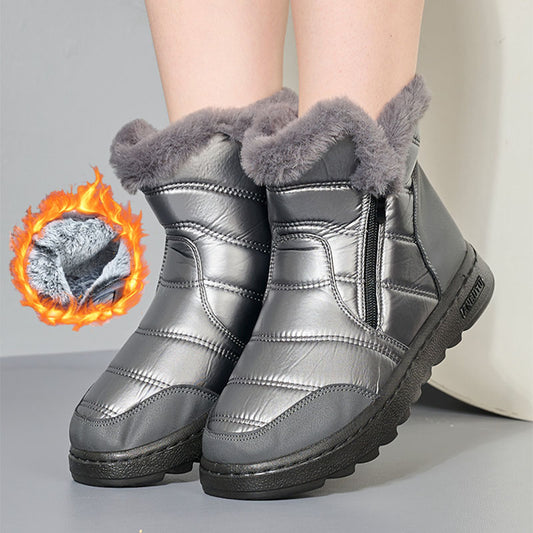 Winter Dicke Plüsch Schnee Stiefel Mit Seitlichem Reißverschluss High Top Plattform Warme Baumwolle Schuhe Frauen Solide Wasserdichte Fleece Walking Boot