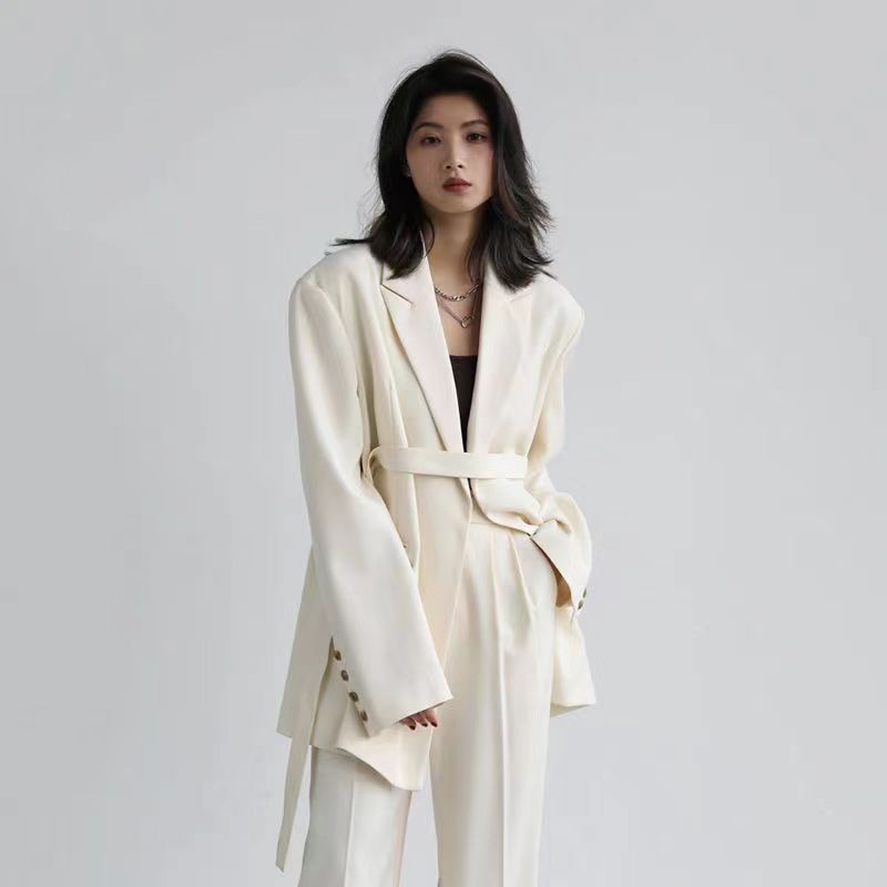 Mid-length Draped Blazer With Flutter StrapsWomen's Suits