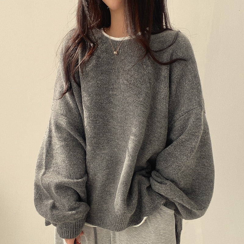 Crewneck Pullover Lantern Sleeve Loose Sweater Woman