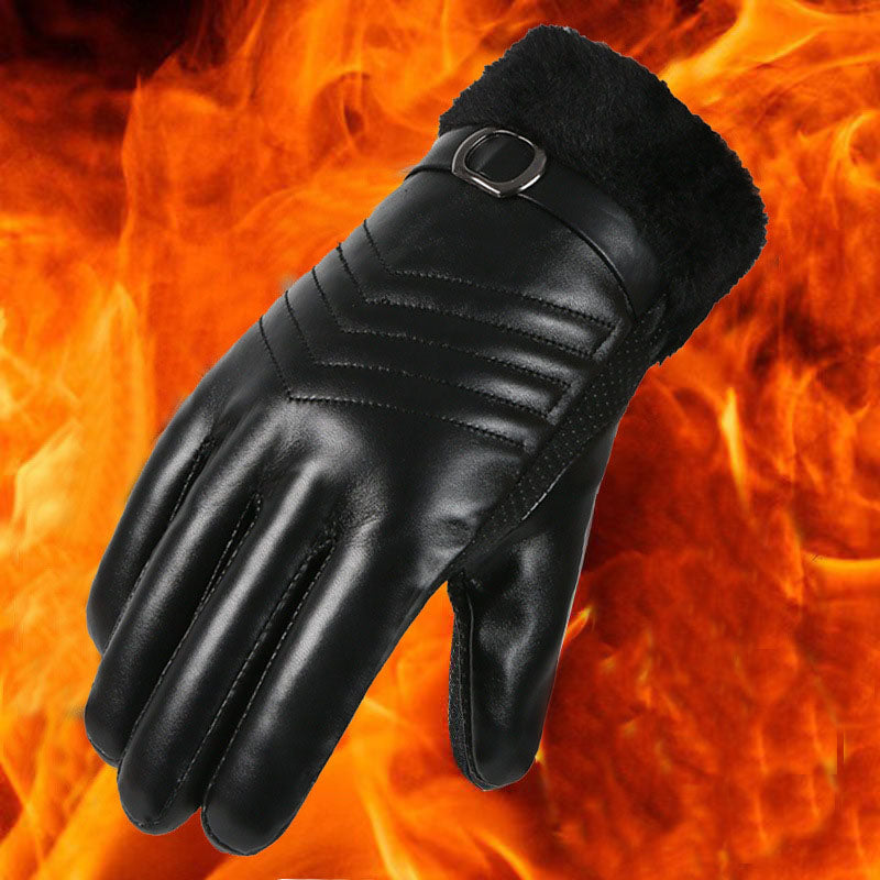 Guantes de cuero de invierno para hombre y mujer, guantes de lana grandes antideslizantes con pantalla táctil, gruesos, resistentes al frío y cálidos, para ciclismo