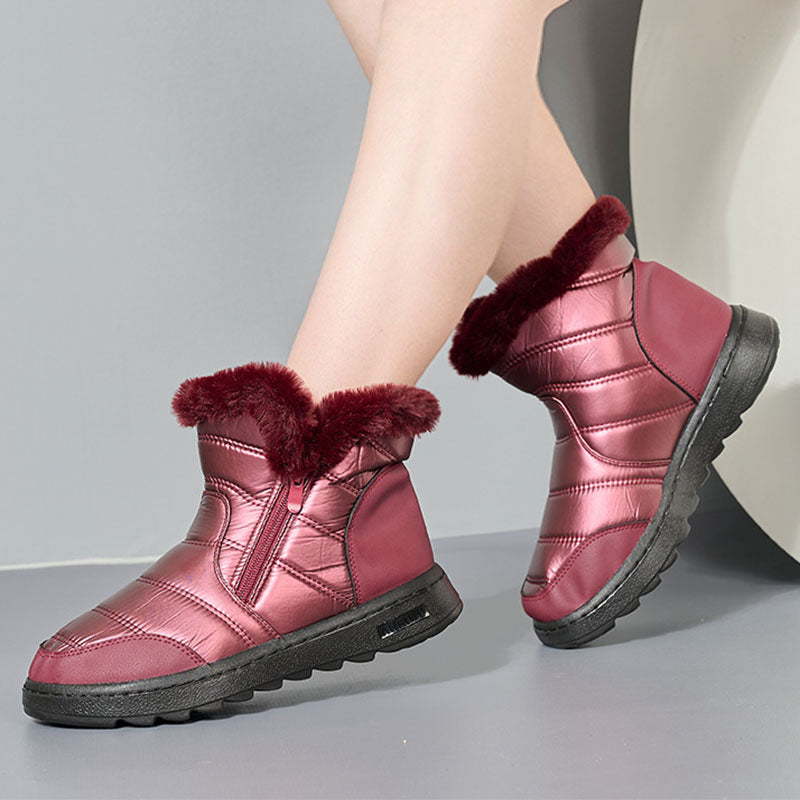 Winter Dicke Plüsch Schnee Stiefel Mit Seitlichem Reißverschluss High Top Plattform Warme Baumwolle Schuhe Frauen Solide Wasserdichte Fleece Walking Boot