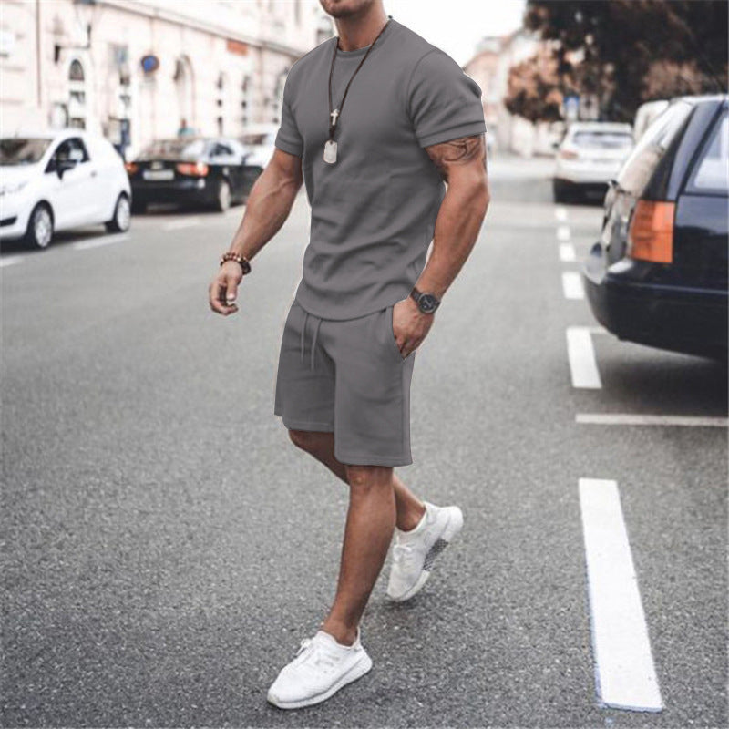 Casual Youth Thin Round Neck Short Sleeve T-shirt Casual Sports Suit