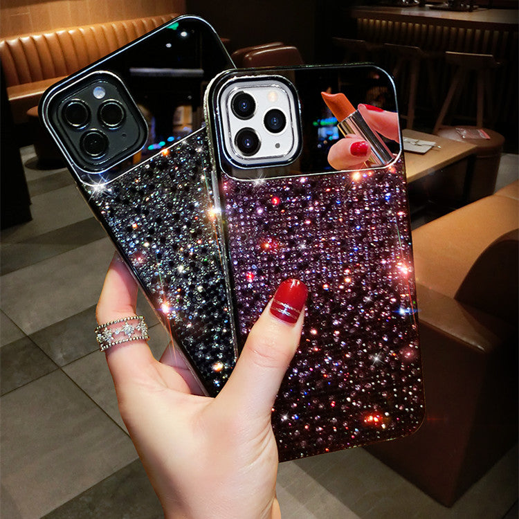 European And American Punk Gradient Rhinestone Makeup Mirror Phone Case