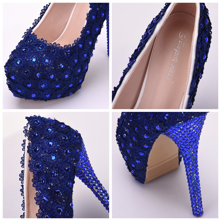 Lace Wedding Shoes Rhinestone Blue Lace Shoes