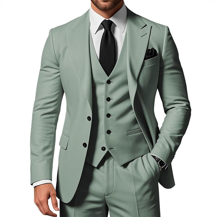 Men's Solid Color 2-piece Buckle Casual Jacket Vest Pants Set
