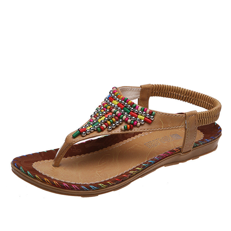 Beach Flip Toe Beaded Flat Sandals