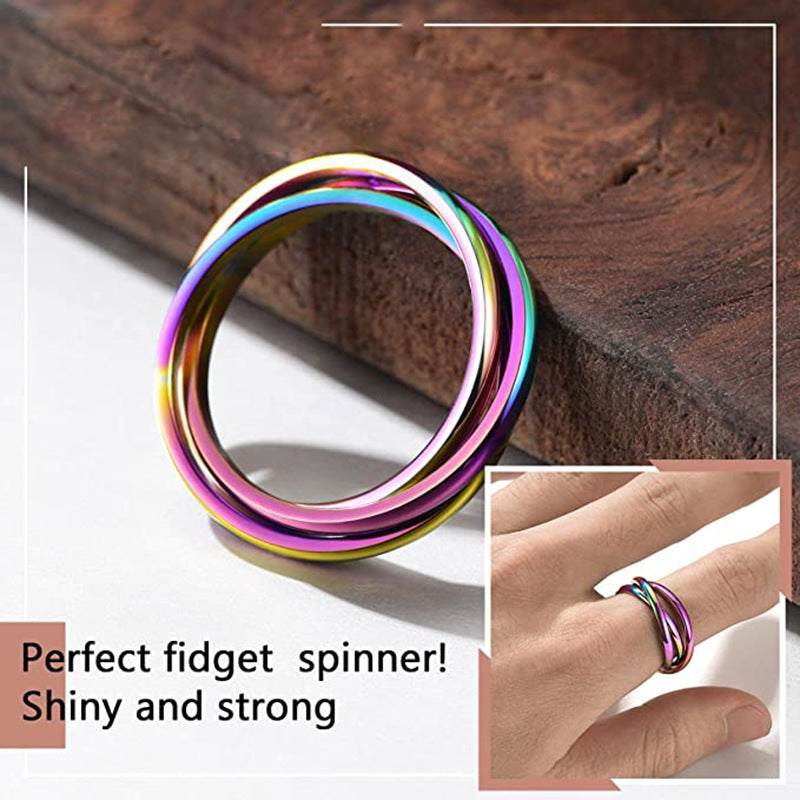 Three-ring Rotating Ring For Couple Creative Personalized Anxiety Relief Rings Women Geometric Jewelry