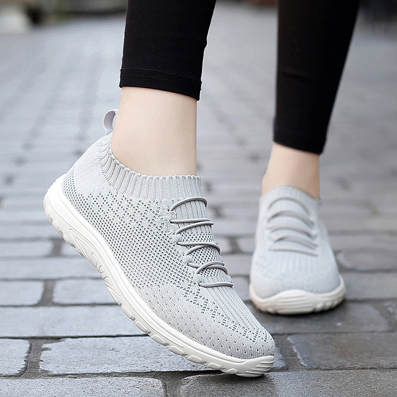 Ladies Flying Woven Mesh Shoes Plus Size Casual Sneakers