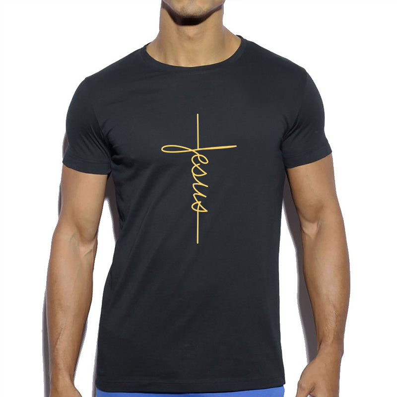 Men's Short Sleeve Jesus Christ Cross Print T-Shirt