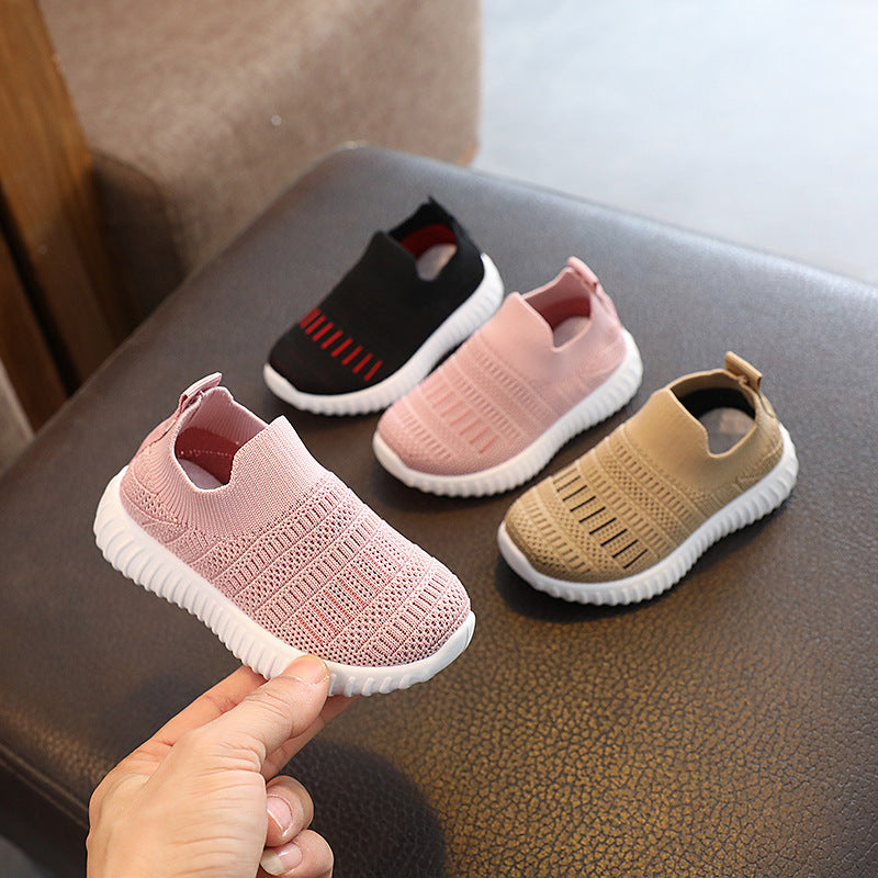 Striped Medium And Large Children Breathable Casual Flying Woven Shoes