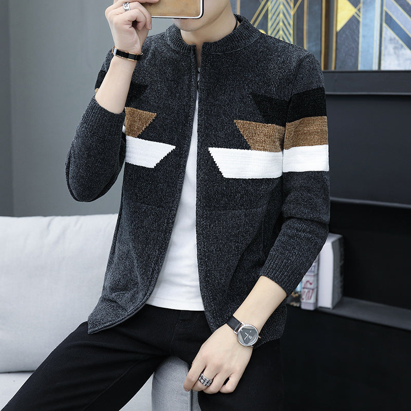 Hooded Jacket Knit Sweater Men Korean Style Slim