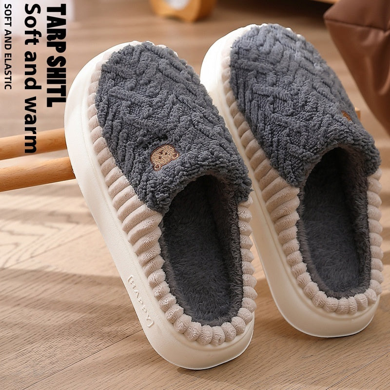 Cute Bear Plush Slippers Winter Warm Fleece Shoes Indoor Bedroom Floor Home Slippers For Women Men Couple