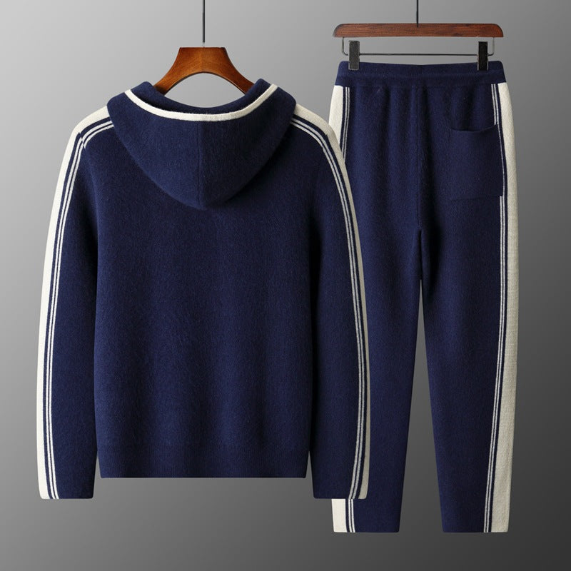 Men's Cardigan Hooded Color Matching Suit
