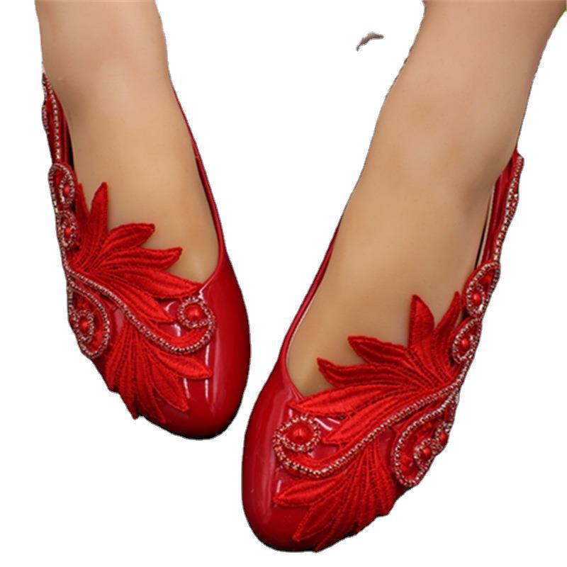 Bridal Red Flat Wedding Shoes Chinese Style