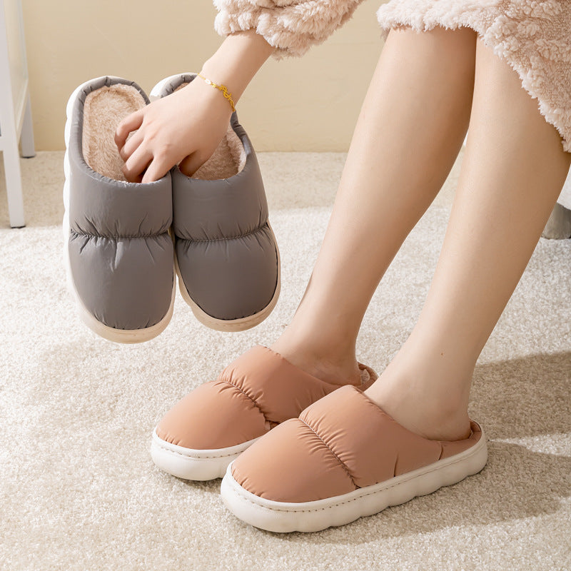 New Down Cotton Slippers Women Couple Winter Fashion Indoor Thick-soled Non-slip House Shoes Warm Floor Plush Slippers For Men