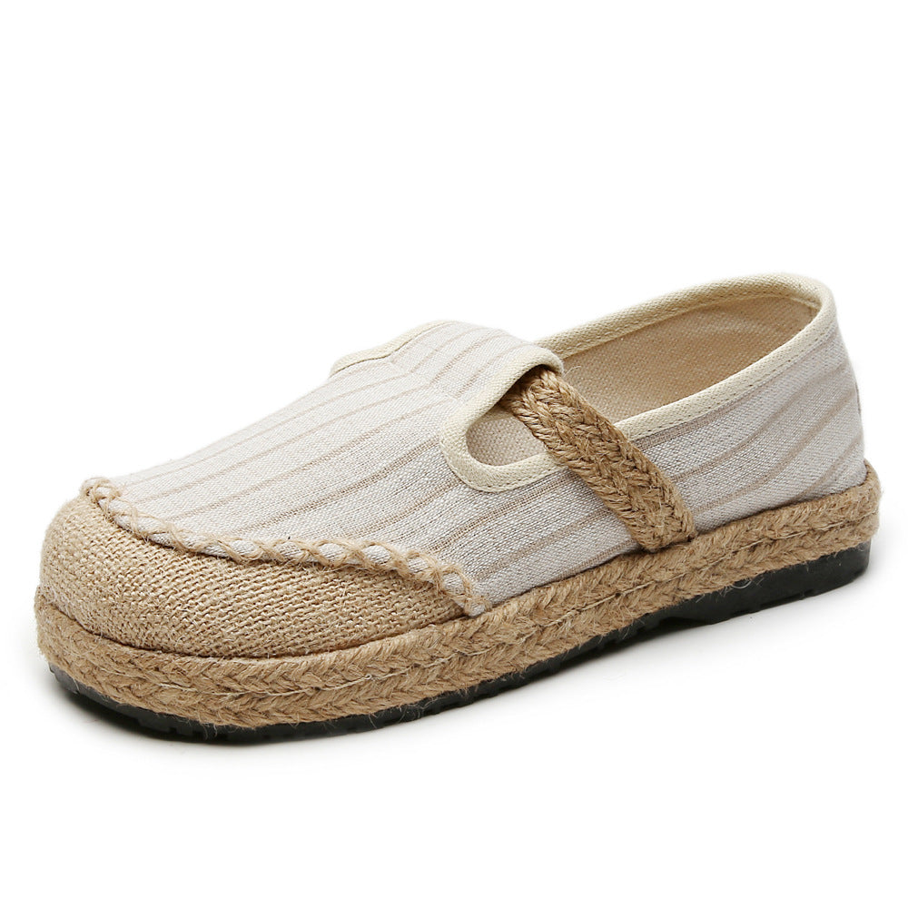 New Linen Shoes Women's Artistic Striped Color Matching