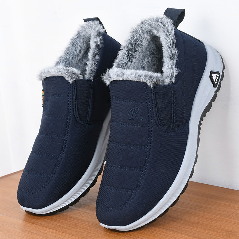 Winter Fleece-lined Thickened Middle-aged And Elderly Thermal Non-slip Cotton-padded Shoes Product information: Pattern: solid color Lining material: artificial velboa Applicable sports: Universal Color: black, red, men's black, men's blue Upper height: l