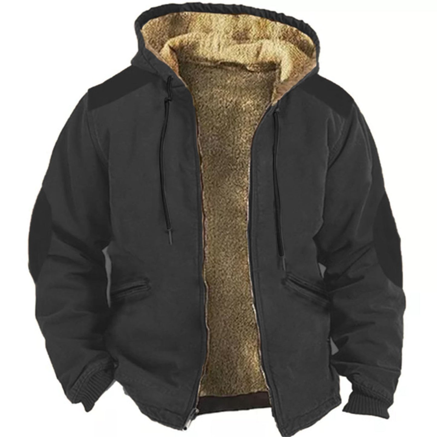 Multicolor Solid Color Hooded Sweater Brown Lining Cotton-padded Jacket