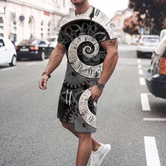 Short Sleeve Shorts Suit 3d Printing Fashion Men